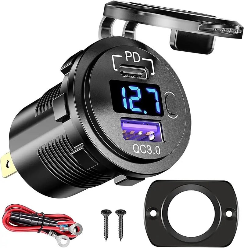 Bluejw PD 12V USB Outlet USB C Car Charger - Multi Port 18W Quick Charge 3.0 Automobile Chargers Socket - Image 1